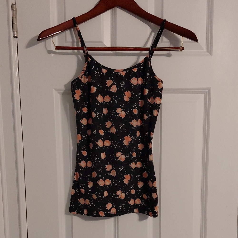 Nollie Black Floral Spaghetti Strap Tank Top, Size S